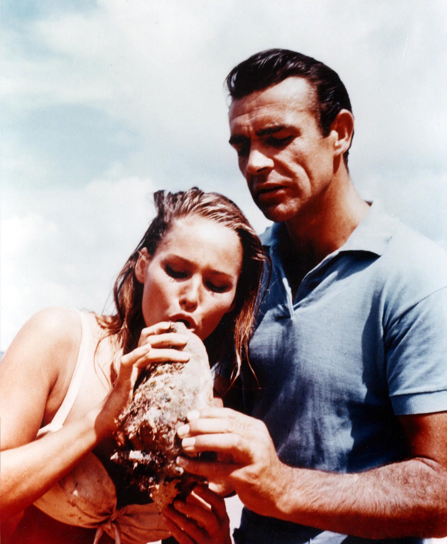 Sean Connery & Ursula Andress -- 8.5" x 11" Print || Ursula Andress Blows 007's Conch!