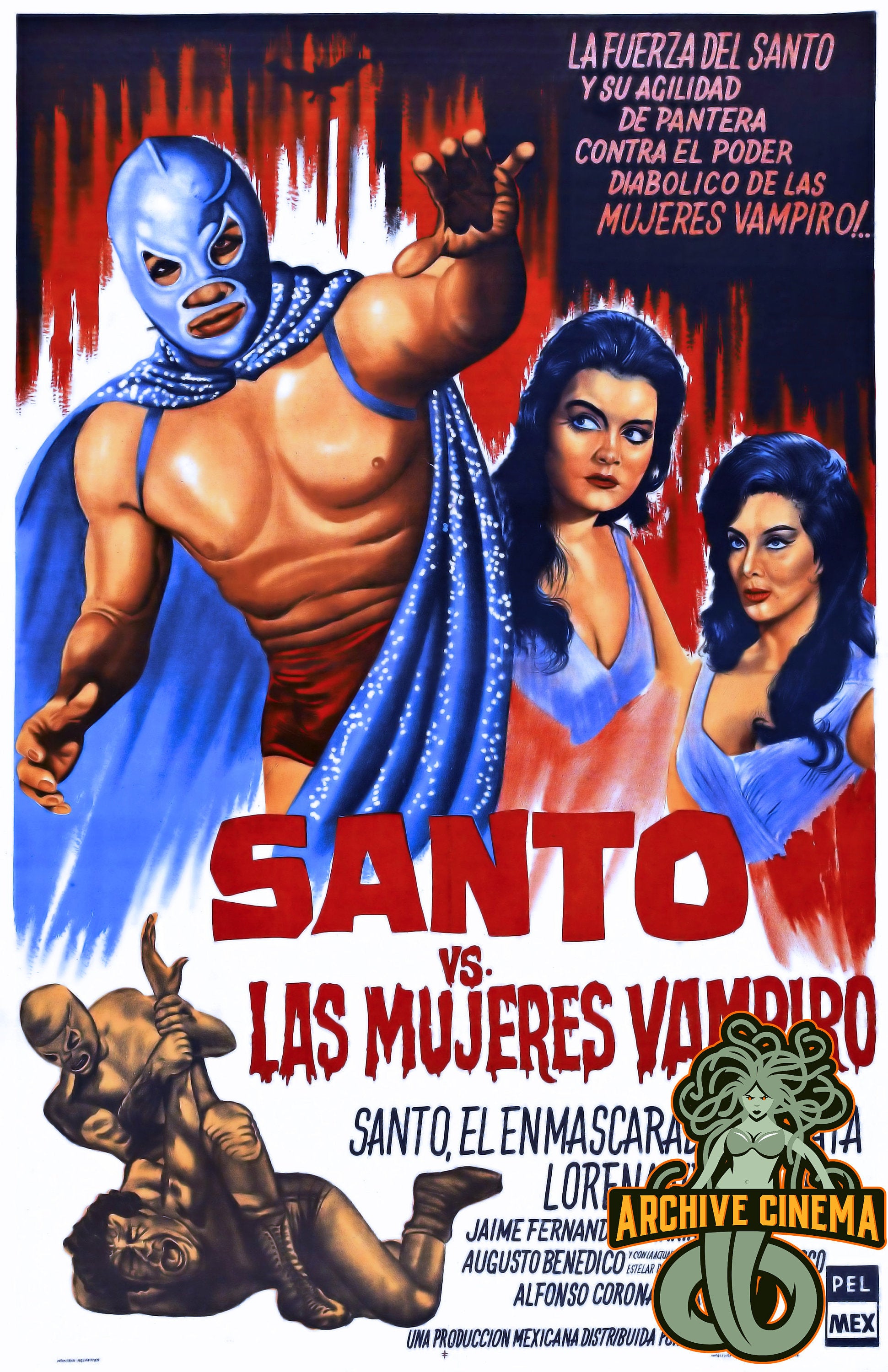 Santo vs the Vampire Women --  11" x 17" Deluxe Poster Art Print || Lucha Libre Crusader vs Evil Bloodsuckers!