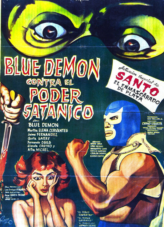 Blue Demon vs the Satanic Power -- 11" x 17" Deluxe Poster Art Print || Blue Demon Fights the Very Forces of Hell Itself!