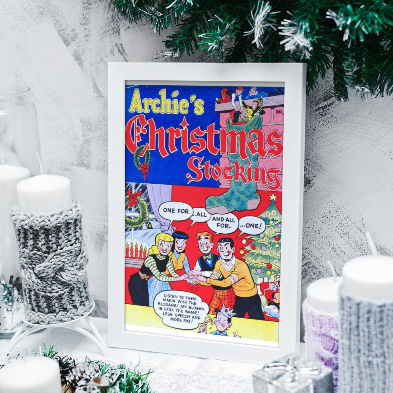 Archie's Christmas Stocking -- 8.5" x 11" Deluxe Art Print || Archie and Pals Celebrate Mass Material Consumption!