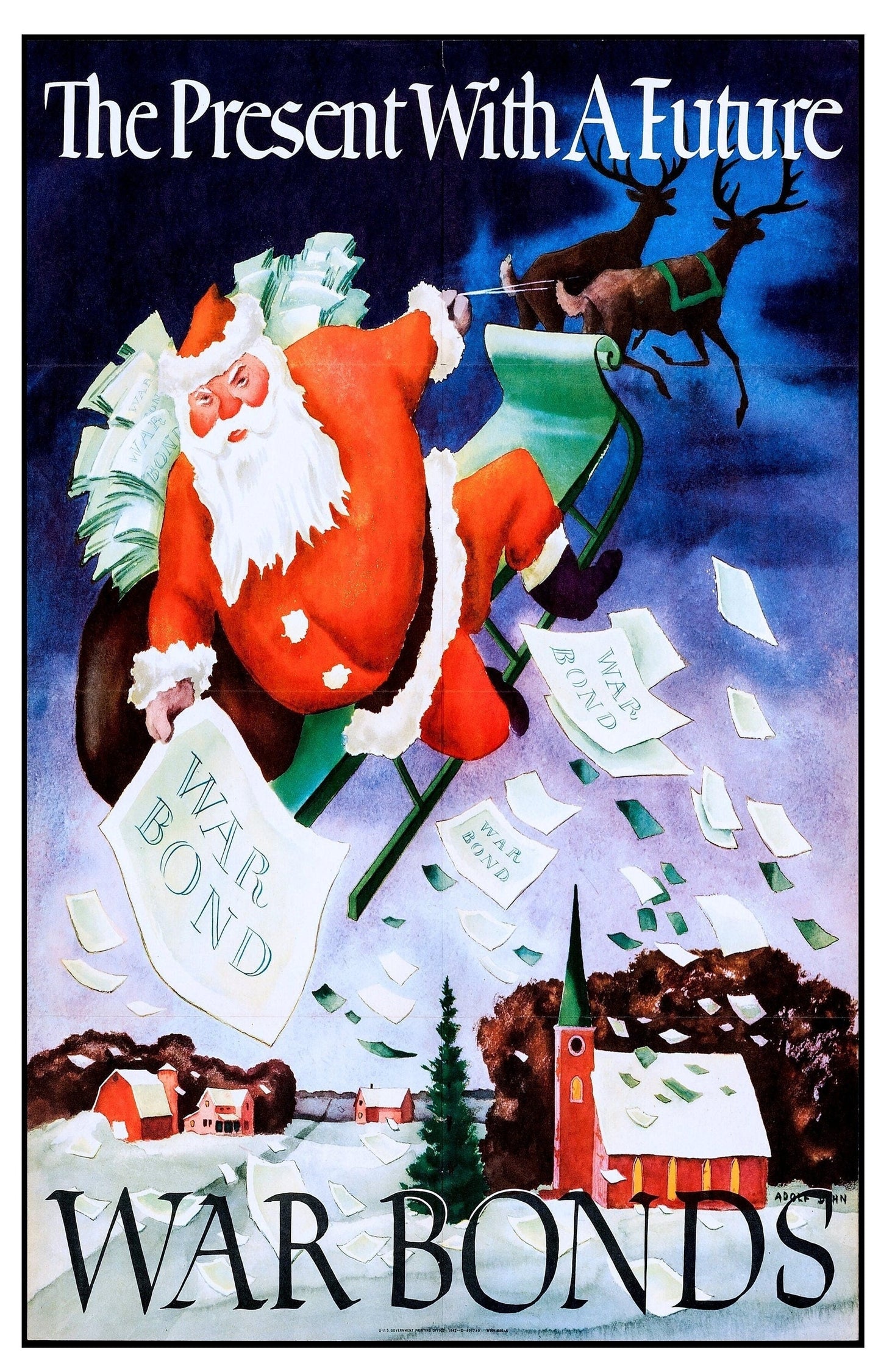 Santa War Bonds -- 11" x 17" Deluxe Poster Art Print || St. Nick Protecting the Home Front!