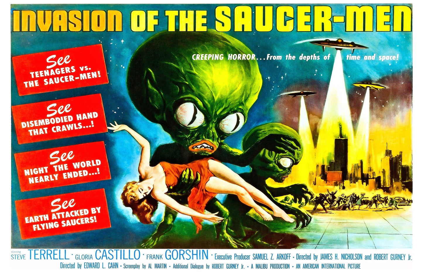 Invasion of the Saucer-Men -- 11" x 17" Deluxe Art Print || Classic 1950's UFO Aliens vs Teens!