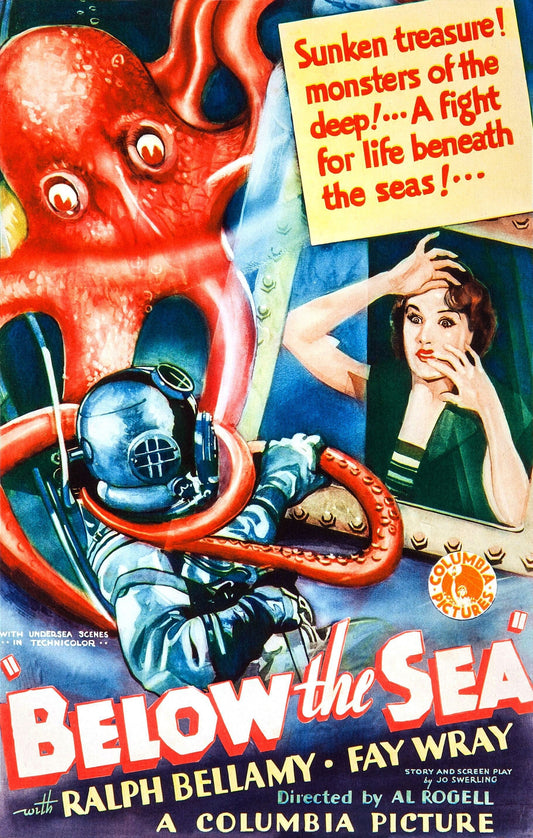 Below the Sea -- 11" x 17" Deluxe Poster Art Print || Deep Sea Diver vs Giant Octopus!