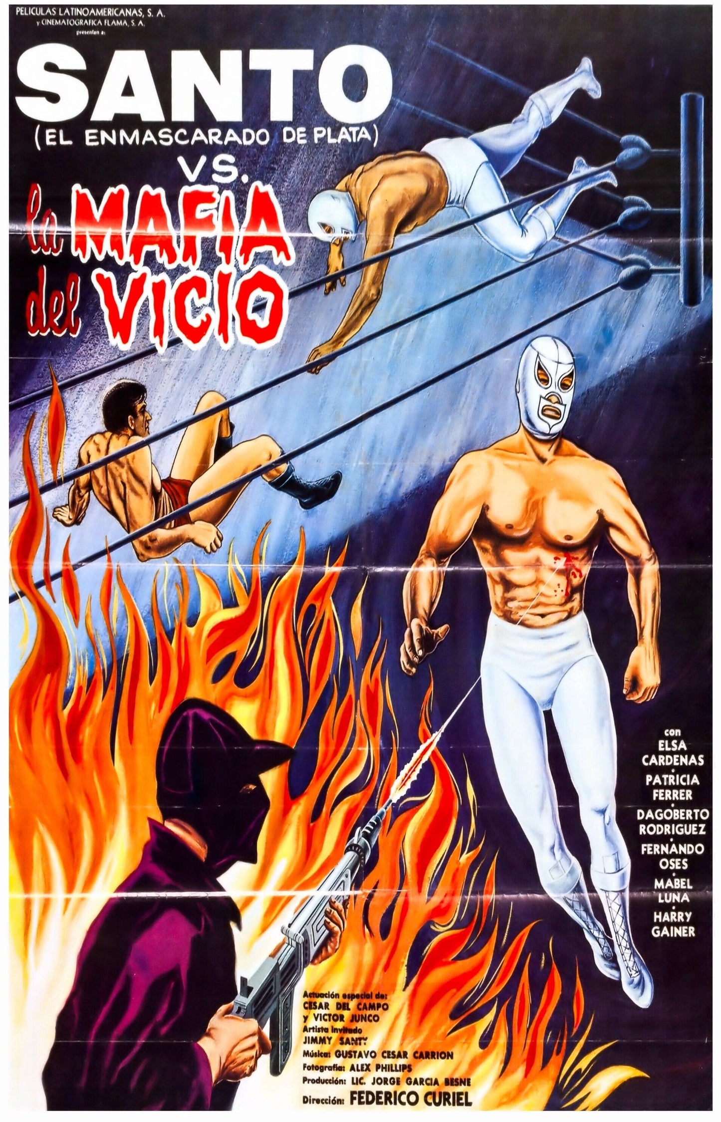 Santo vs the Vice Mafia --  11" x 17" Deluxe Poster Art Print || Lucha Libre Hero vs Inside Dirty Cops!